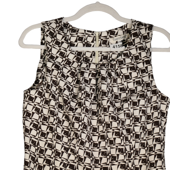 TravelSmith Brown Midi Dress Womens Size 10 Lightweight Sheath Brown and White - Picture 3 of 9